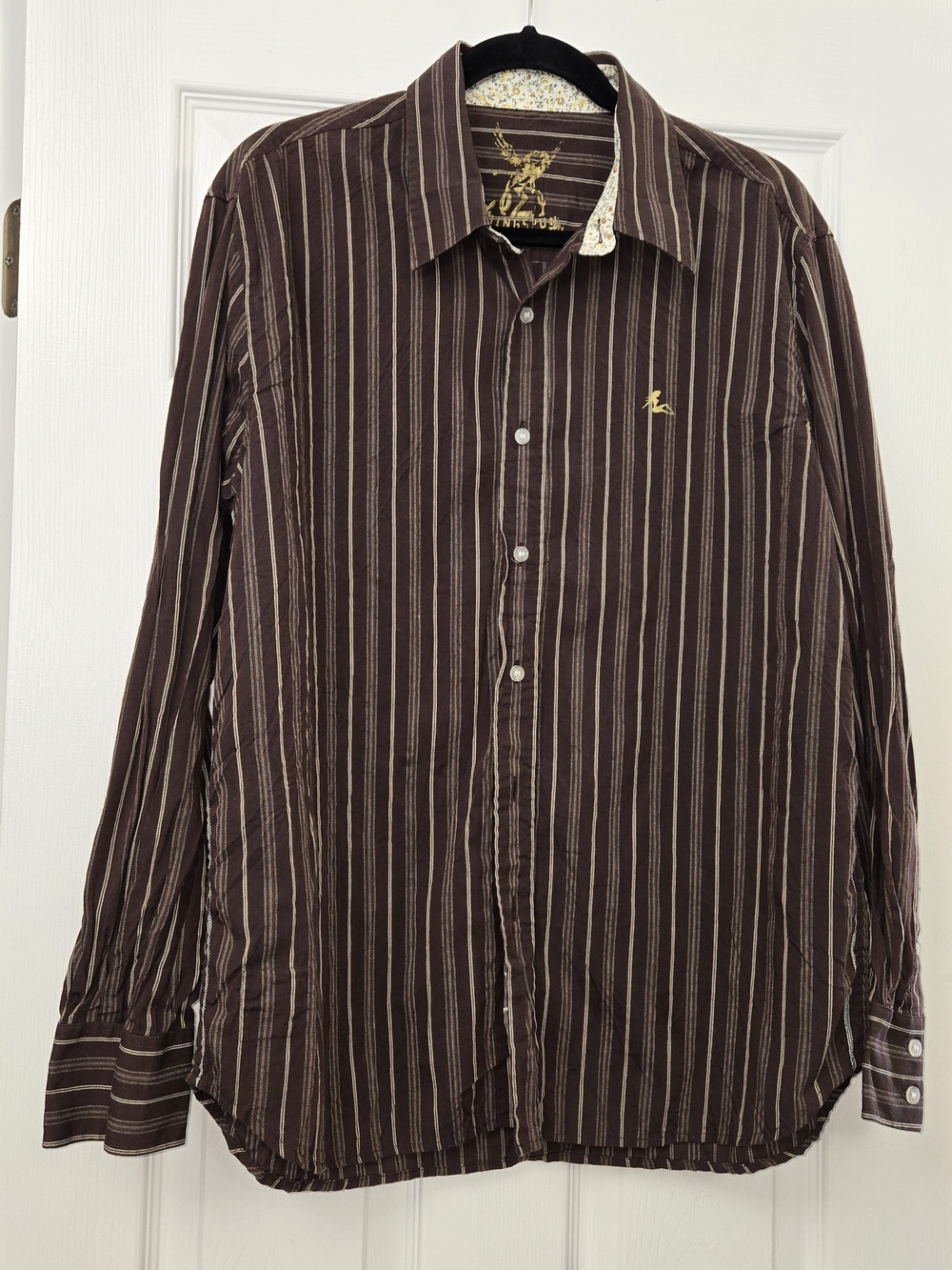 Ringspun Mens XL Brown Striped Button Down Shirt Long Sleeve Mudflap Girl Y2K